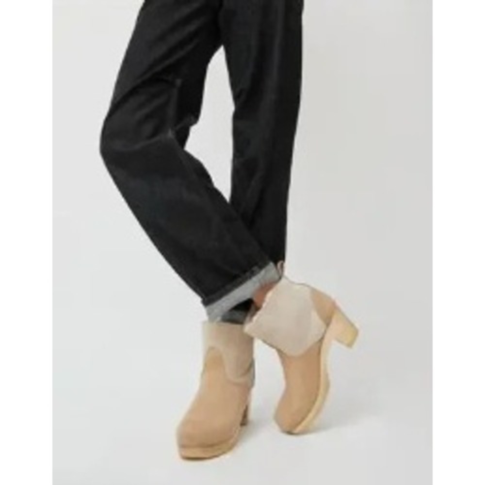 No.6 Store Mid Heel Shearling Clog Boots Honey Aviator Wood Sole US 5 EU 35